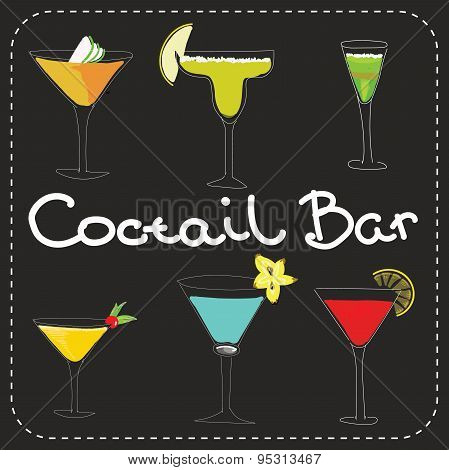 Set of alcoholic cocktails art stylized