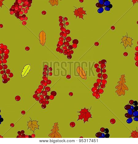 Seamless Autumn Pattern With Berries.