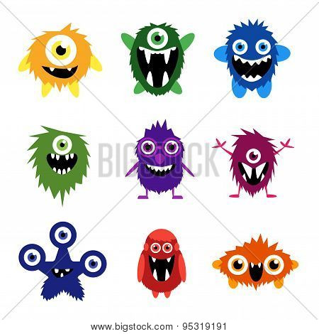 Vector set of cartoon cute monsters and aliens.