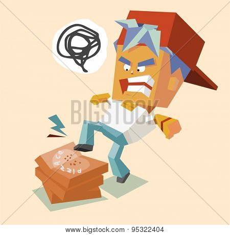 hate angry pizzaman. vector illustration