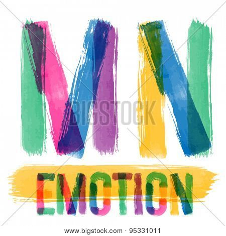 Vector set of colorful brush font. Hand-drawn brush alphabet. Letters M N