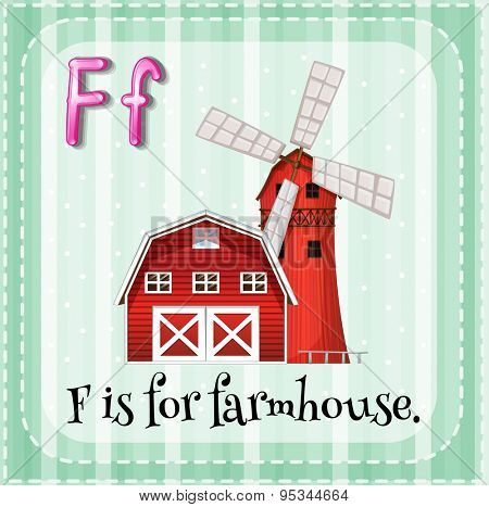Flashcard letter F is for farmhouse