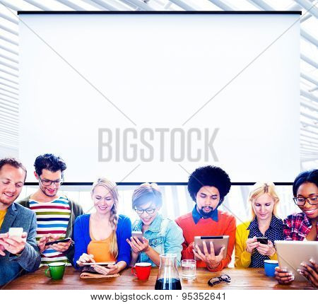 Mutiethnic Group of People Smiling Technology Tablet Concept