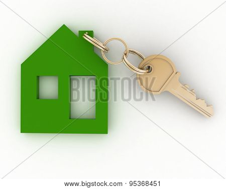 3d model ecological house symbol with key.