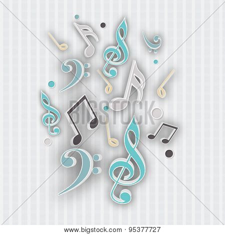 Musical notes on seamless light grey background.