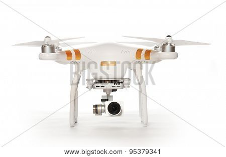 PILSEN CZECH REPUBLIC - JUNE 27, 2015: Drone quadrocopter Dji Phantom 3 Professional with high resolution digital camera (High quality 4K). New tool for aerial photo and video.