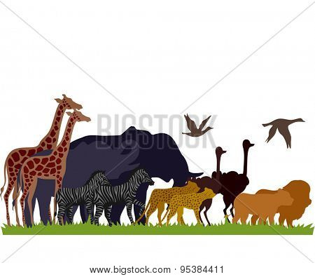 Illustration of Safari Animals Migrate in Groups