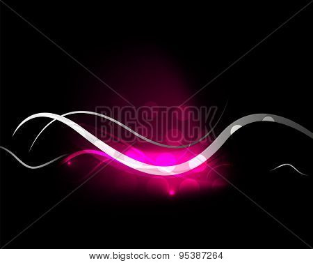 Pink wave elements in dark space with copy space.  illustration. Abstract background