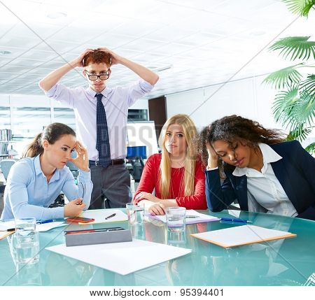 business meeting sad expression bad negative gesture young teamwork