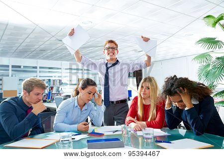 business meeting sad expression bad negative gesture young teamwork