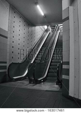 Usti nad Labem Ustecky kraj Czech republic - November 20 2016: Subway escalators in the main train station