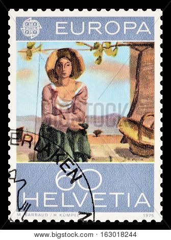 SWITZERLAND - CIRCA 1975 : Cancelled postage stamp printed by Switzerland, that shows Painting by Maurice Barraud.