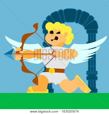 cupid flying angel with a bow vector flat icons