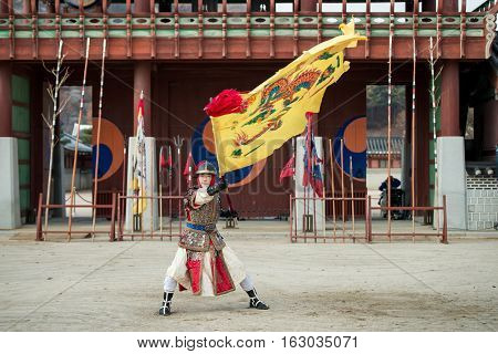 Gyeonggi-do, Suwon-si, South Korea - December 23, 2016: Traditional Martial Arts Trial Performance,