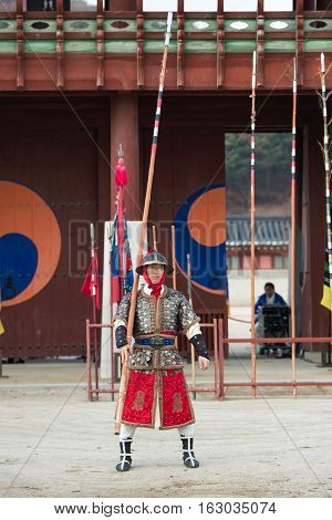 Gyeonggi-do, Suwon-si, South Korea - December 23, 2016: Traditional Martial Arts Trial Performance,