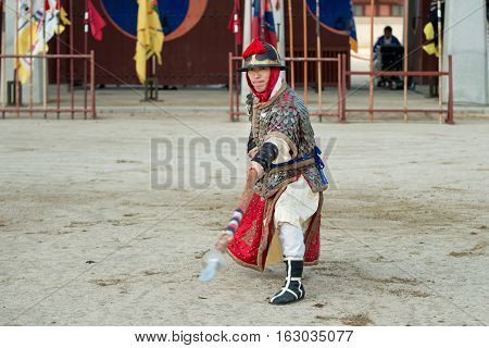 Gyeonggi-do, Suwon-si, South Korea - December 23, 2016: Traditional Martial Arts Trial Performance,