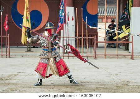 Gyeonggi-do, Suwon-si, South Korea - December 23, 2016: Traditional Martial Arts Trial Performance,