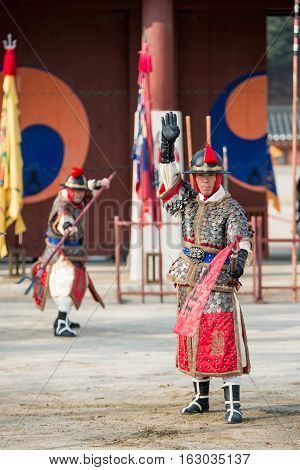Gyeonggi-do, Suwon-si, South Korea - December 23, 2016: Traditional Martial Arts Trial Performance,