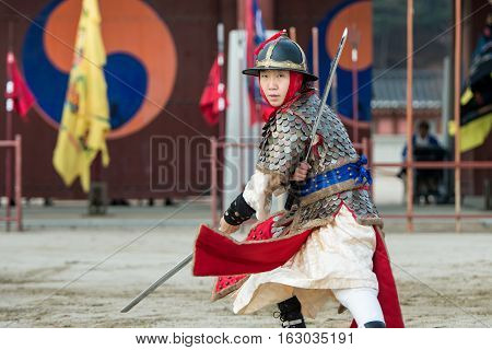 Gyeonggi-do, Suwon-si, South Korea - December 23, 2016: Traditional Martial Arts Trial Performance,