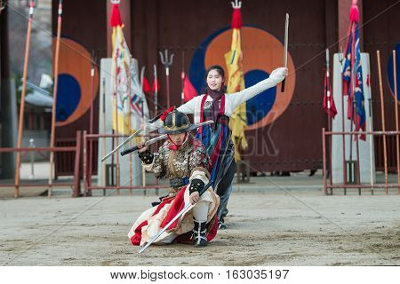 Gyeonggi-do, Suwon-si, South Korea - December 23, 2016: Traditional Martial Arts Trial Performance,