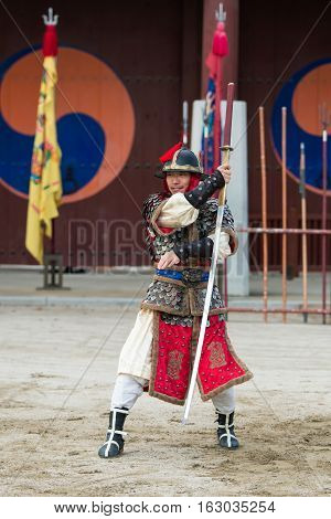 Gyeonggi-do, Suwon-si, South Korea - December 23, 2016: Traditional Martial Arts Trial Performance,