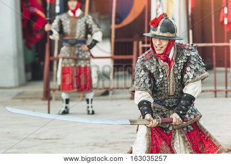Gyeonggi-do, Suwon-si, South Korea - December 23, 2016: Traditional Martial Arts Trial Performance,