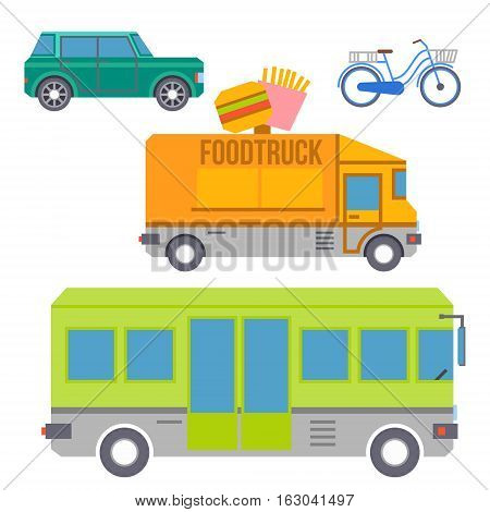 City transport set of colorful flat icons. Vector illustration