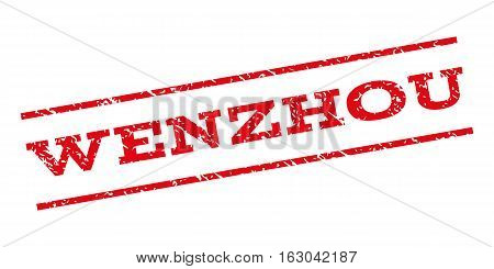 Wenzhou watermark stamp. Text tag between parallel lines with grunge design style. Rubber seal stamp with unclean texture. Vector red color ink imprint on a white background.