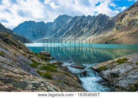 Landscape With Mountain Lake Ala-kul, Kyrgyzstan.