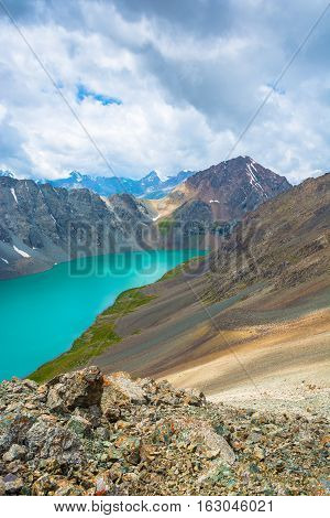 Landscape With Mountain Lake Ala-kul, Kyrgyzstan.