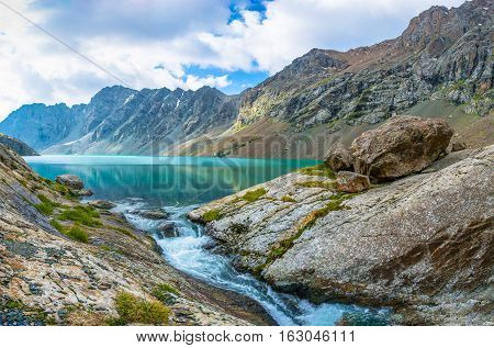 Panorama Mountain Lake Ala-kul, Kyrgyzstan.