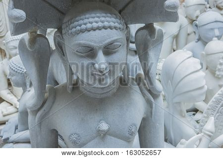 Statues of Hindu Gods and Goddess. Crafts and Arts of India. Murti handmade Manufacturing in Jaipur (Rajasthan). Indian God sculpture made of white marble. Ancient Traditions and Crafts of India