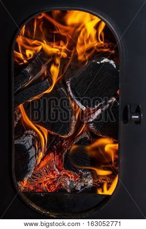The flames of the fire in the firebox