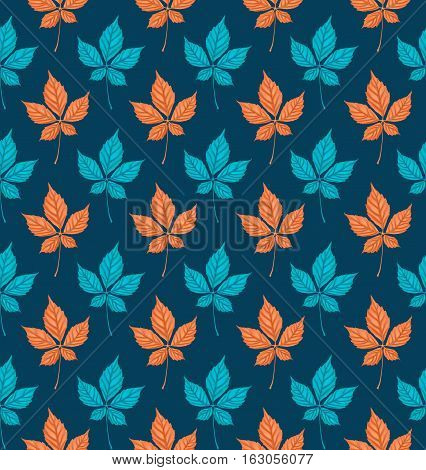 Seamless pattern with autumn Parthenocissus foliage. Creative vector illustration in cartoon style.