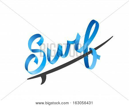 Surfing logo. Surf calligraphy, typography element, t-shirt graphics. Vector vintage illustration. Volumetric letters