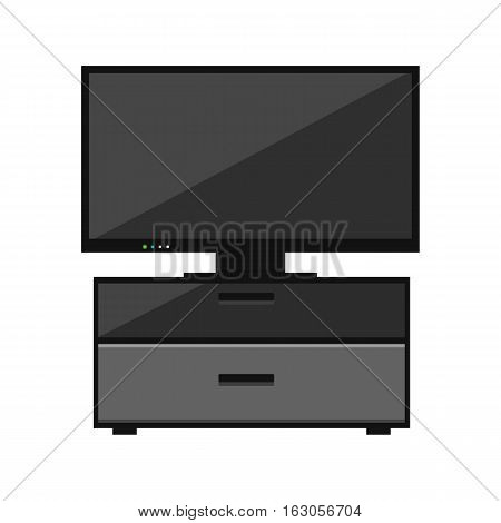 Black flat tv screen on stand isolated illustration