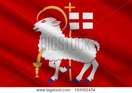 Flag of Visby is a capital city of Gotland Municipality in Gotland County on the island of Gotland Sweden. 3d illustration