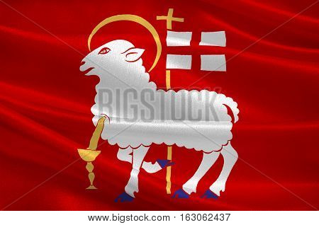Flag of Visby is a capital city of Gotland Municipality in Gotland County on the island of Gotland Sweden. 3d illustration