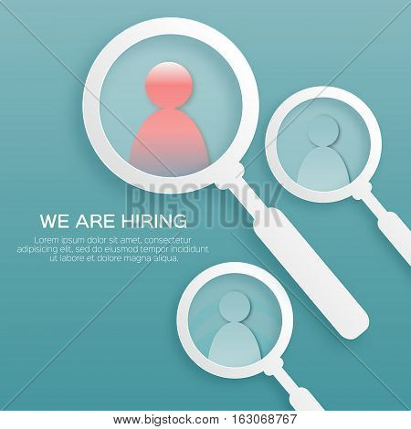 Choosing the talented person for hiring. HR job seeking concepts. The choice of the best suited employee. Find right person on blue background. Paper cut design Vector illustration