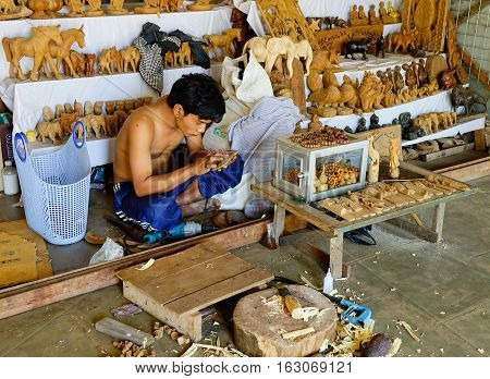 Craft Man Making Souvenirs In Bagan, Myanmar
