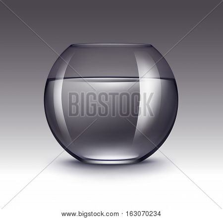 Vector Realistic Violet Transparent Shiny Glass Fishbowl Aquarium with Water without Fish Isolated on Dark Background
