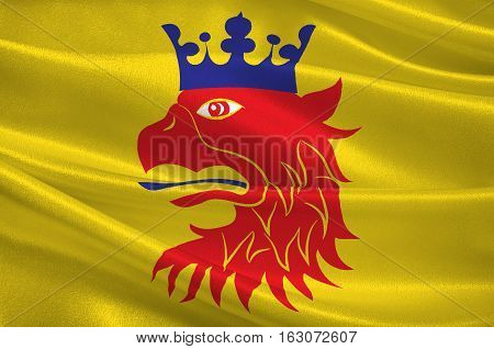 Flag of Scania is the southernmost province of Sweden. 3d illustration