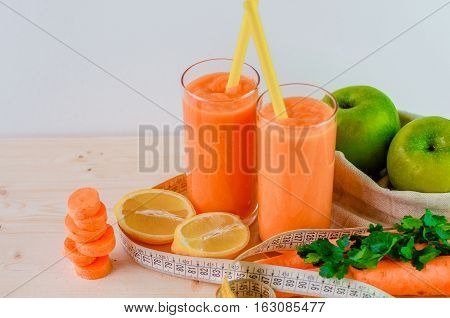 Fruit juice with orange, carrots and ginger