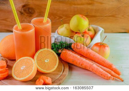 Fruit juice with orange, carrots and ginger