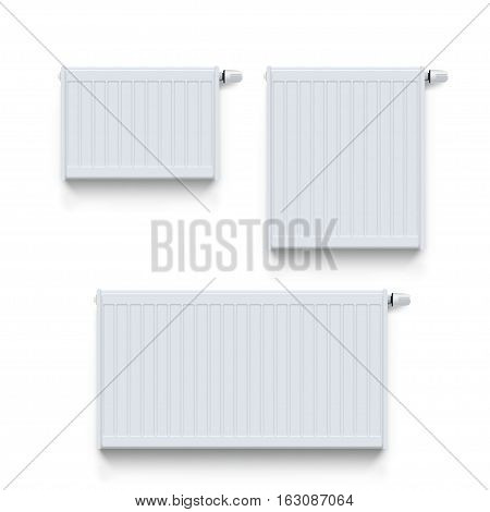 illustration of set of white color heating radiators with shadows on white background