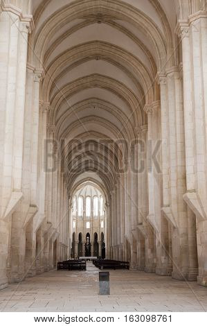 ALCOBACA, PORTUGAL - OCTOBER 16, 2015: The Alcobaca Monastery is a Mediaeval Roman Catholic monastery located in the town of Alcobaca Portugal