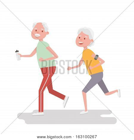 Senior people on scamper . Elderly woman run with armband for jogging. Adult people sport activities. Vector Illustration