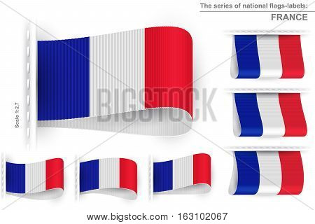 National state flag of France; Sewn clothing label tag; Vector icon set flags of French Republic; Eps10