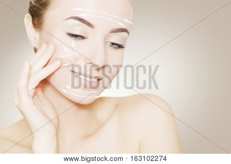 renovating skin concpet. woman face portrait with lifting marks