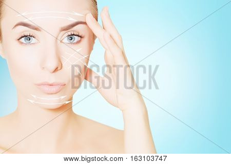 renovating skin concpet. woman face portrait with lifting marks